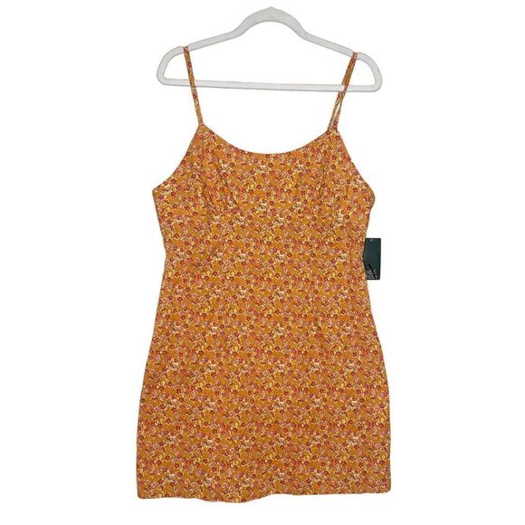Wild Fable Sleeveless Floral Woven Bodycon Mini Dress Square Neck Cutout Orange - Picture 2 of 15